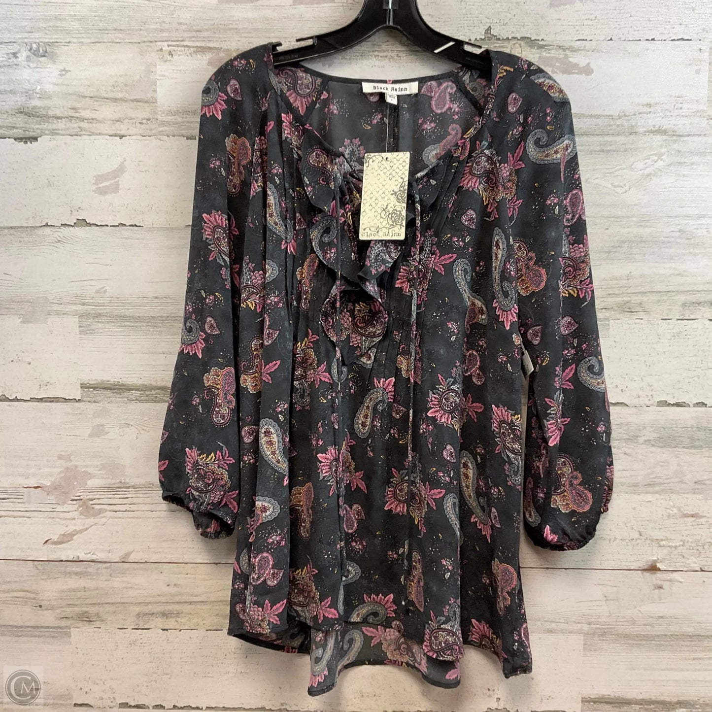 Blouse 3/4 Sleeve By Black Rainn In Grey & Pink, Size: L