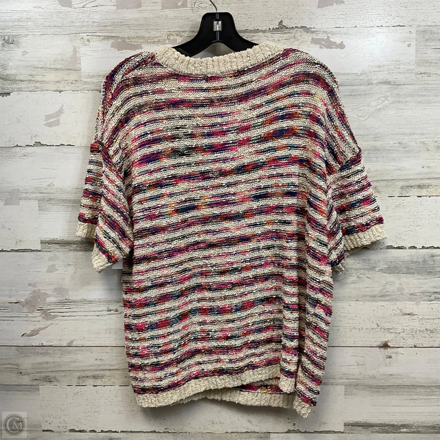 Sweater Short Sleeve By Flat White In Cream & Pink, Size: Xl