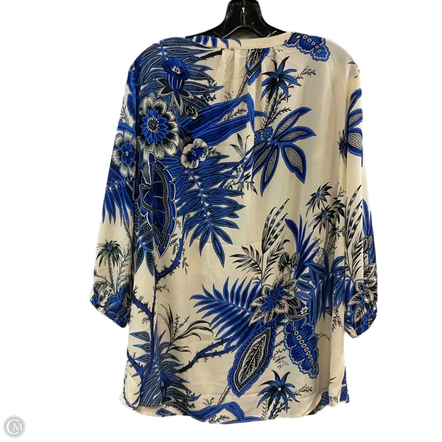 Top 3/4 Sleeve By Tahari By Arthur Levine In Blue & Cream, Size: 1x