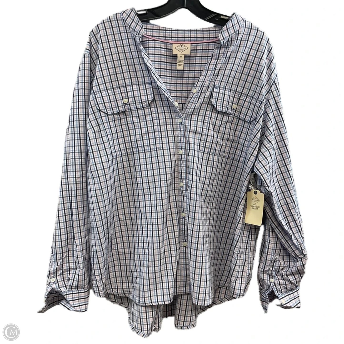 Blouse Long Sleeve By St Johns Bay In Blue & Pink, Size: 2x