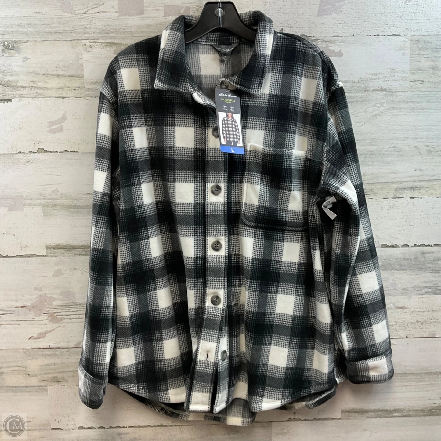 Jacket Shirt By Eddie Bauer In Black & White, Size: L