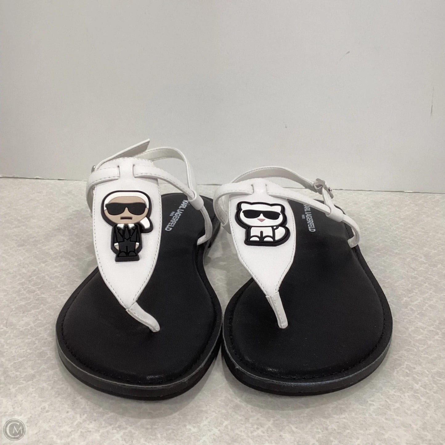 Sandals Flip Flops By Karl Lagerfeld In Black & White, Size: 8.5
