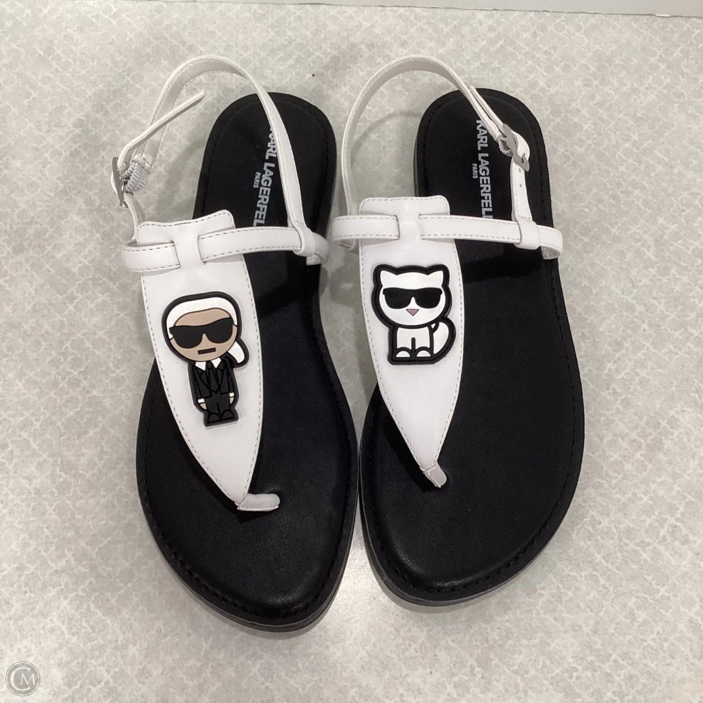 Sandals Flip Flops By Karl Lagerfeld In Black & White, Size: 8.5