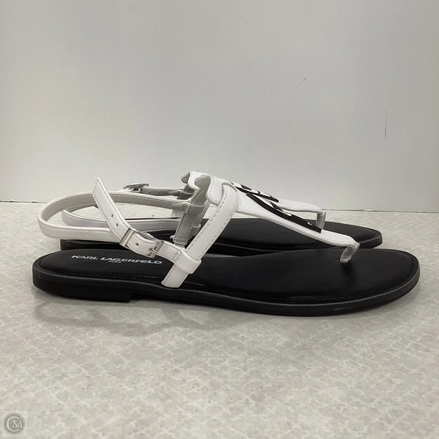 Sandals Flip Flops By Karl Lagerfeld In Black & White, Size: 8.5