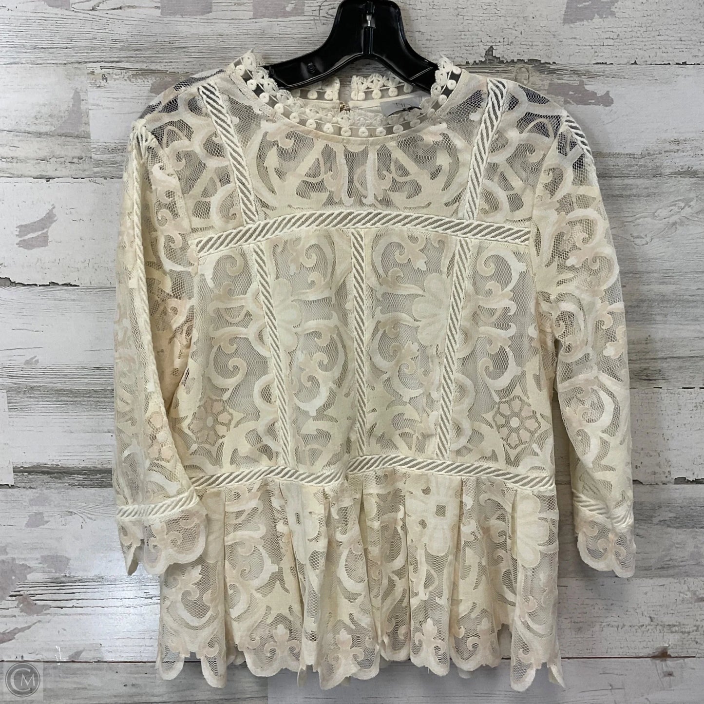 Blouse 3/4 Sleeve By Hd In Paris In Cream, Size: S