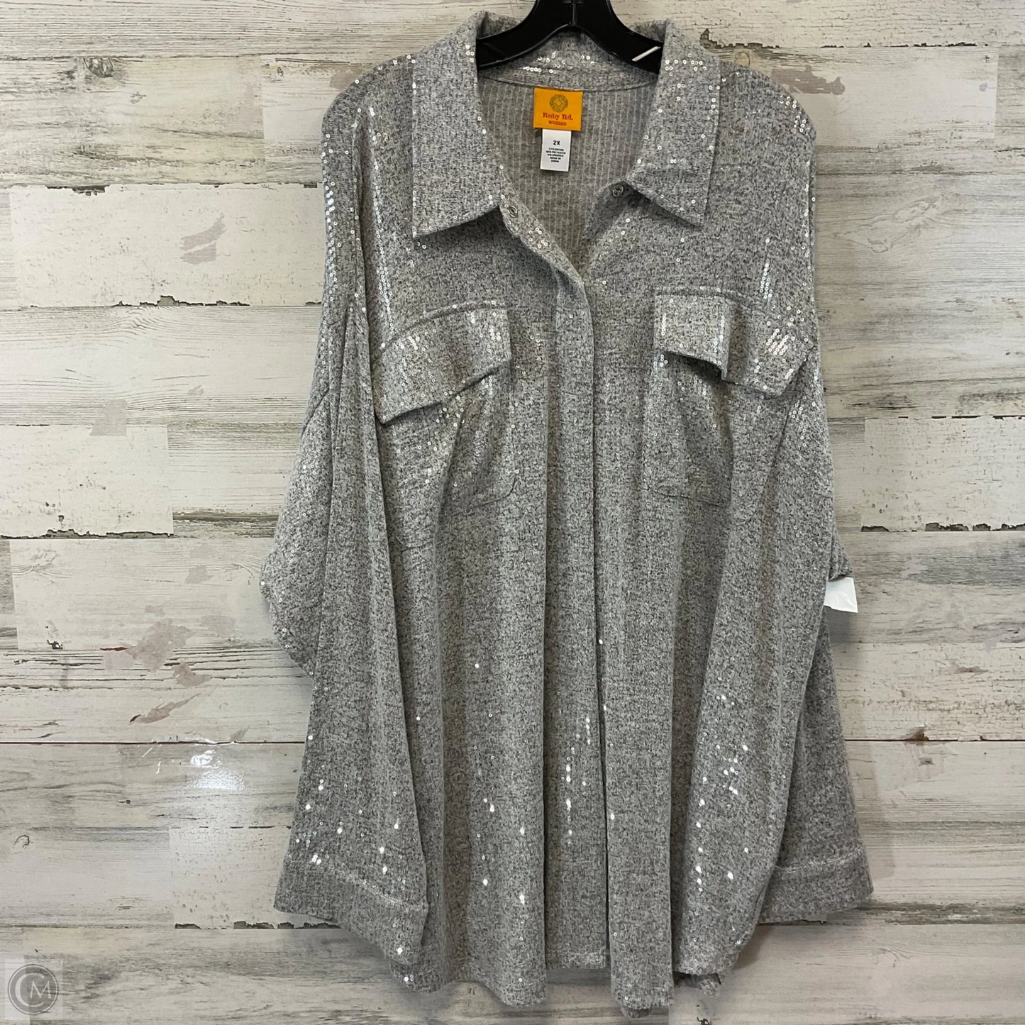 Blouse Long Sleeve By Ruby Rd In Silver, Size: 2x