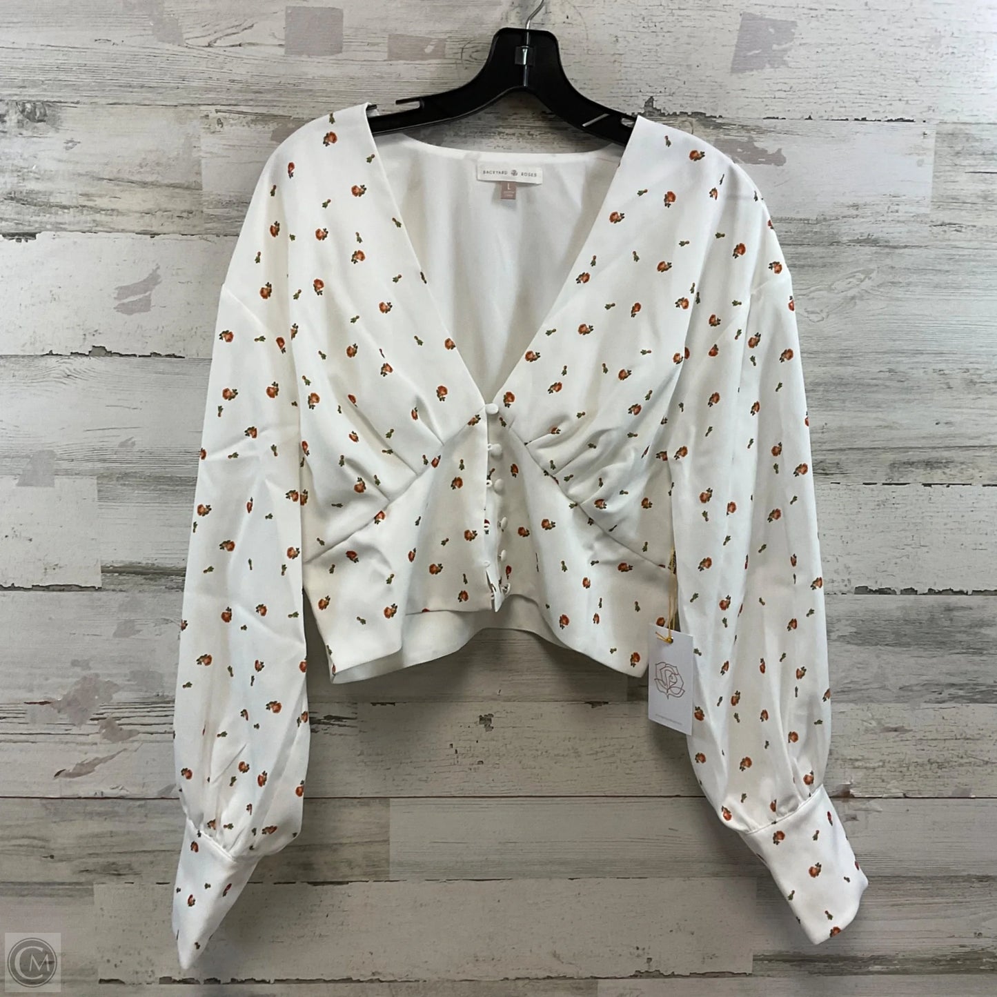 Blouse Long Sleeve By BACKYARD ROSES In White, Size: L