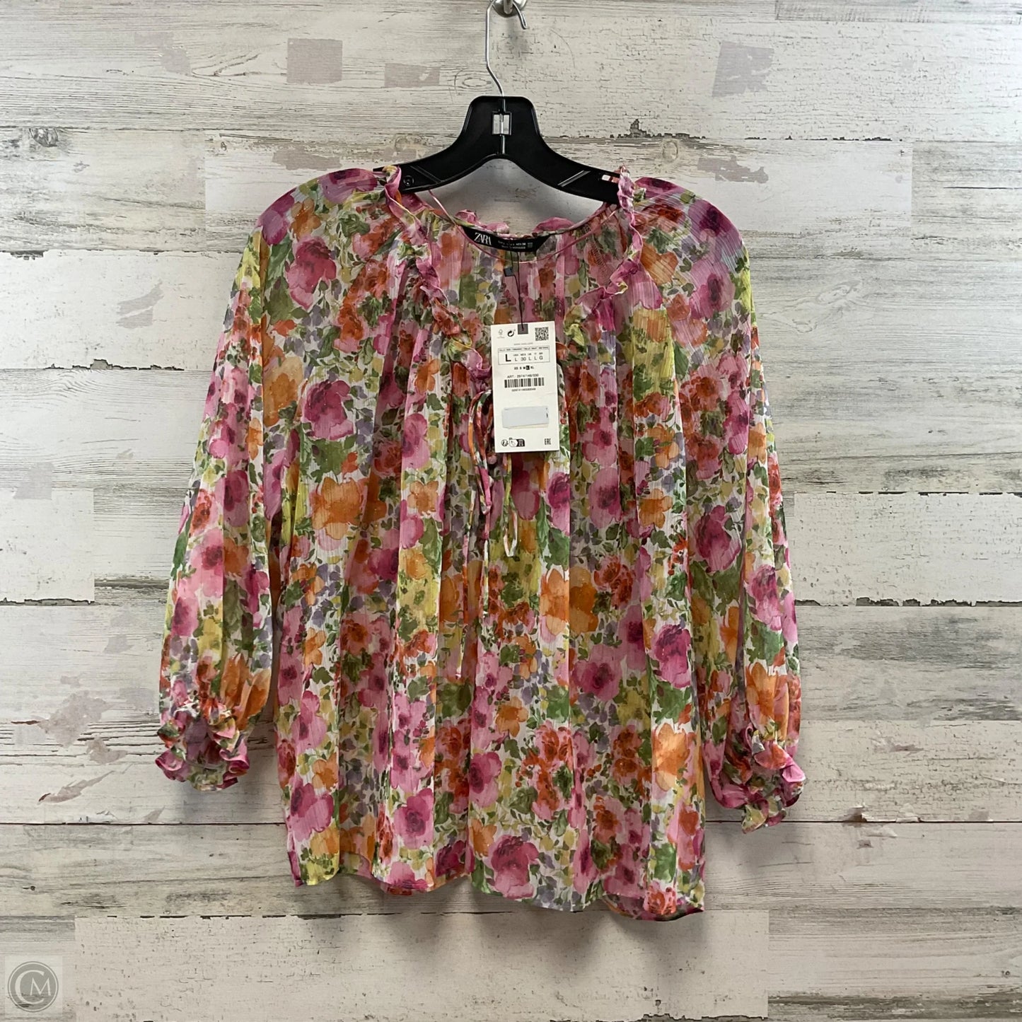 Blouse 3/4 Sleeve By Zara In Pink, Size: L