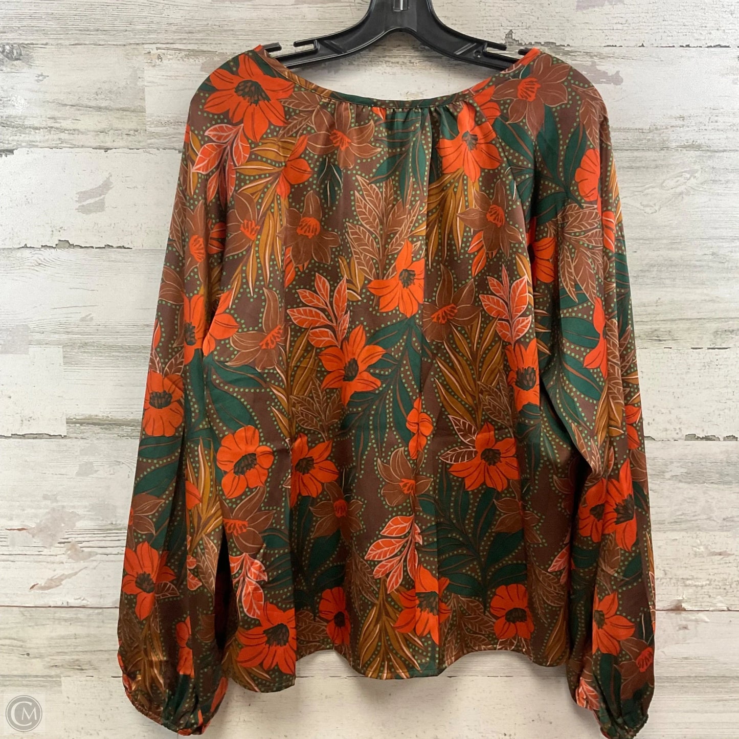 Blouse Long Sleeve By Oddi In Brown & Orange, Size: L