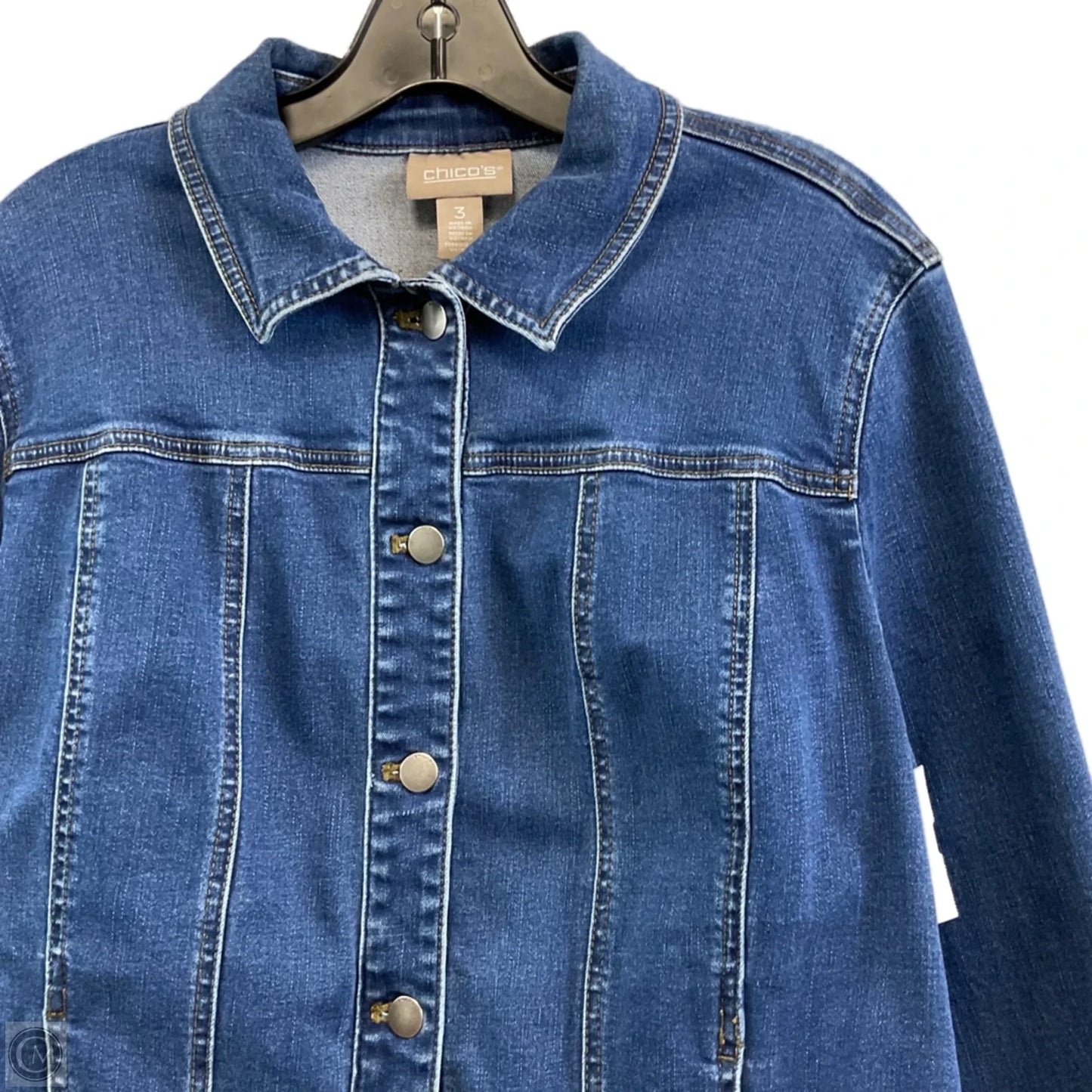 Jacket Denim By Chicos In Blue Denim, Size: Xl