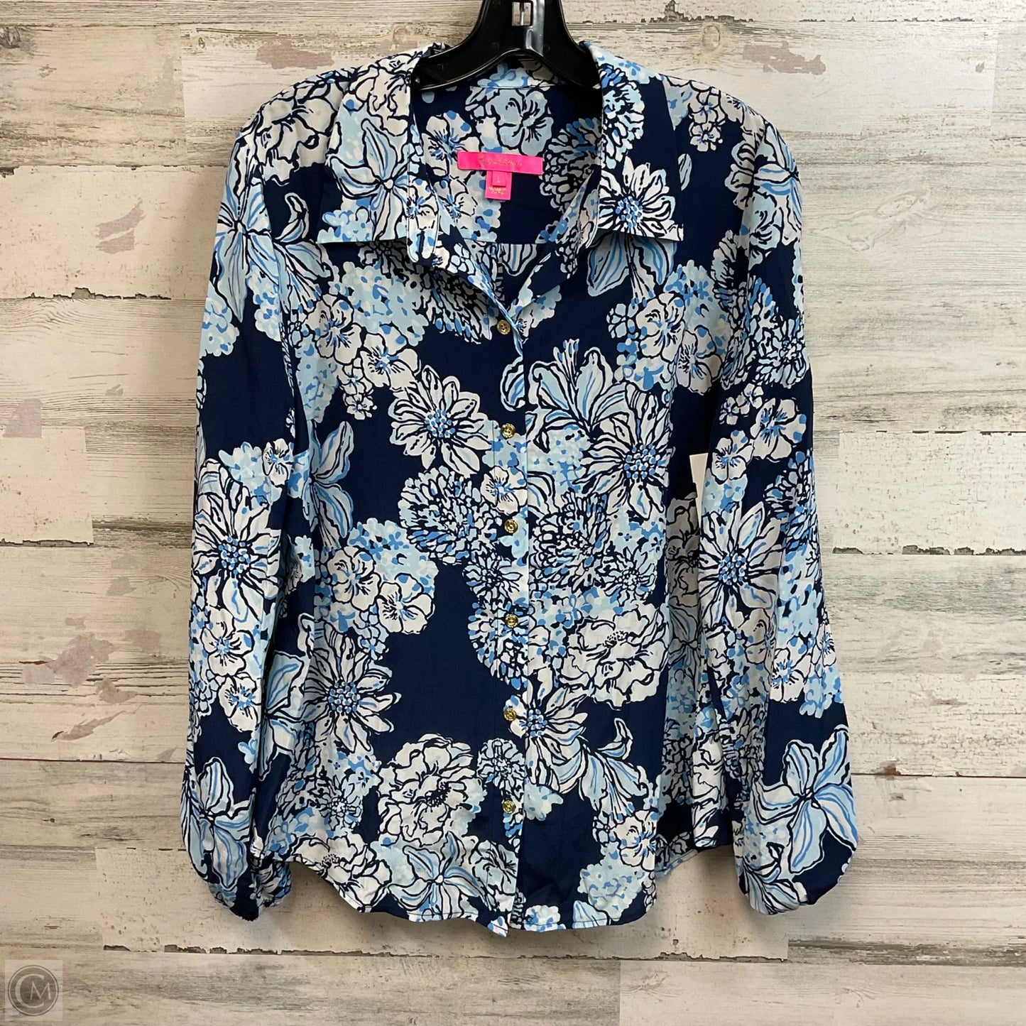Blouse Long Sleeve By Lilly Pulitzer In Blue, Size: L