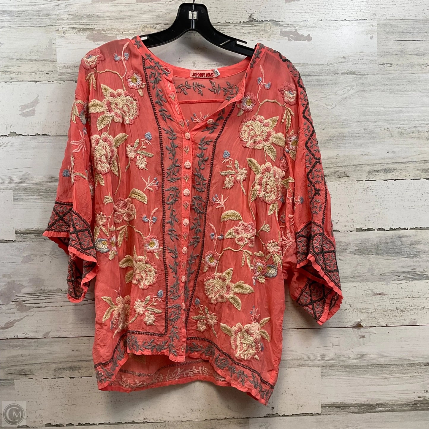 Blouse Short Sleeve By Johnny Was In Orange, Size: M