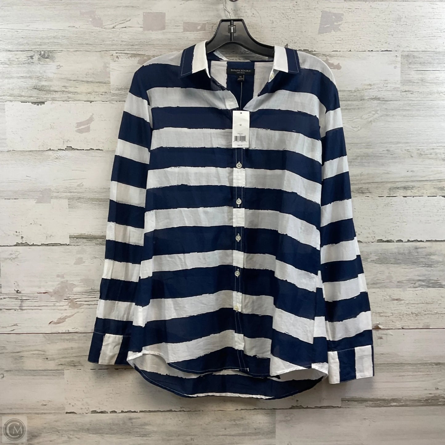 Blouse Long Sleeve By Banana Republic In Blue, Size: M