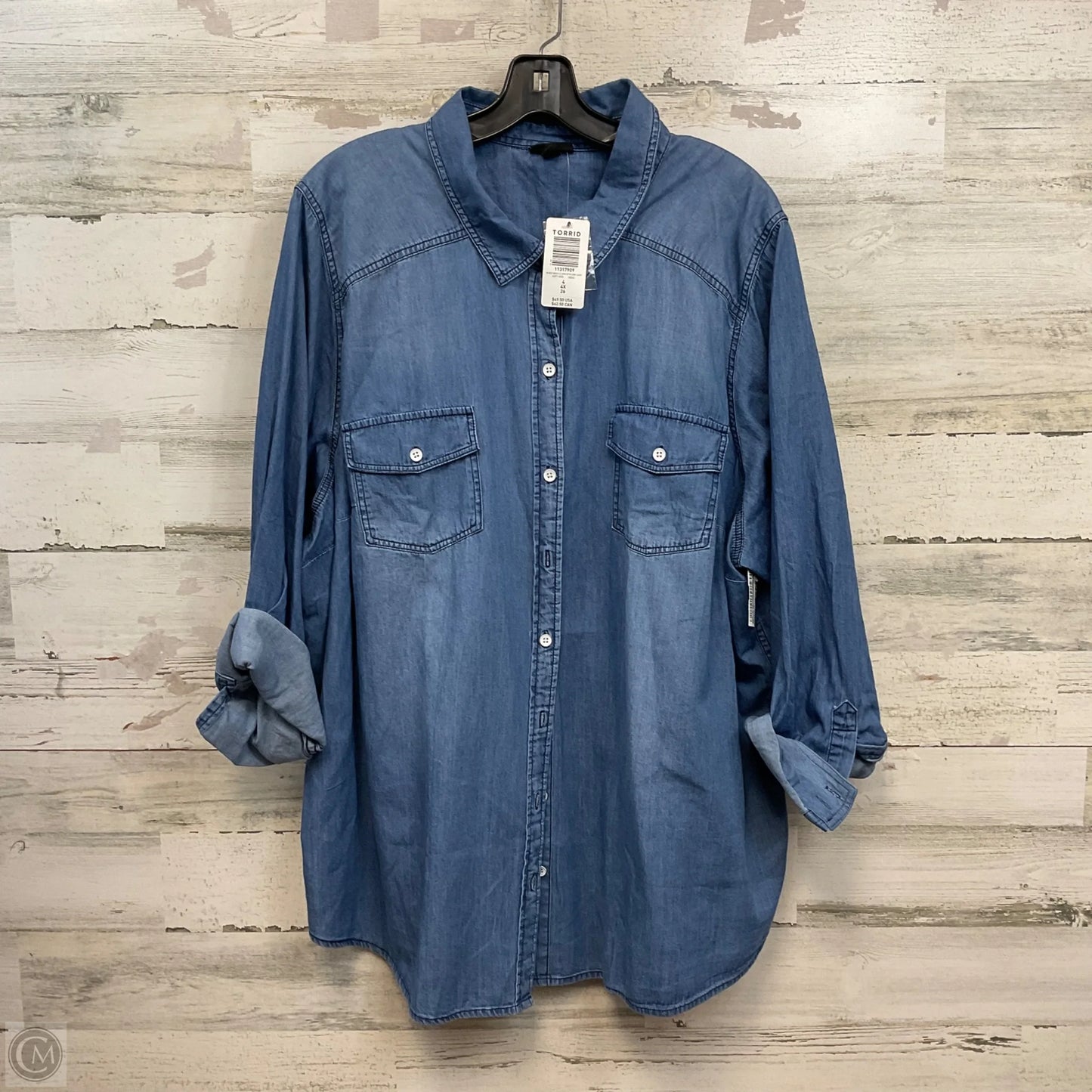 Blouse Long Sleeve By Torrid In Blue Denim, Size: 4x