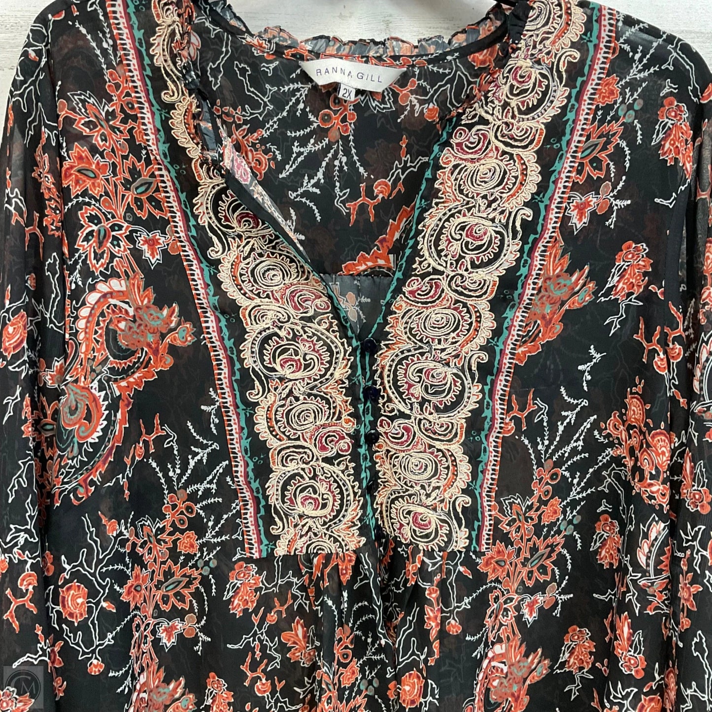 Blouse Long Sleeve By RANNA Gill In Black, Size: 2x