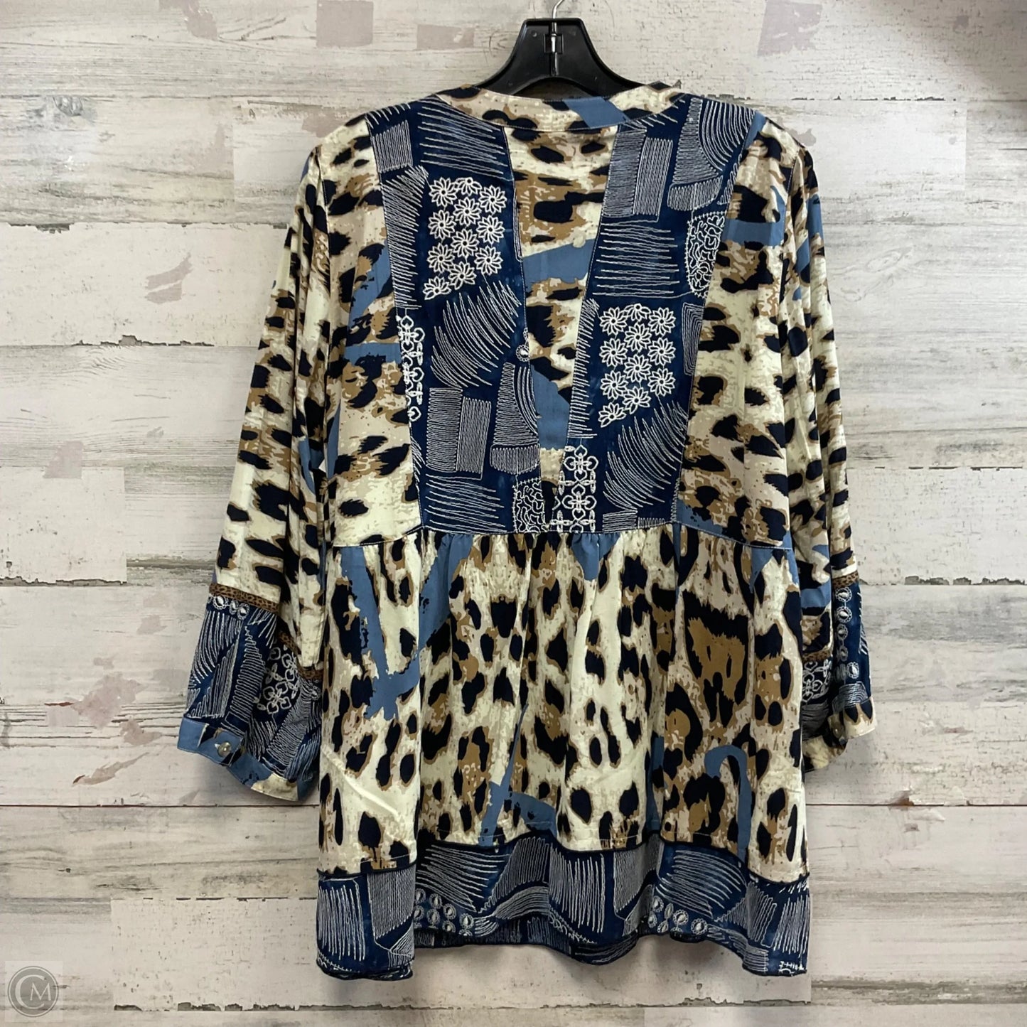 Blouse 3/4 Sleeve By John Mark In Blue & Brown, Size: L