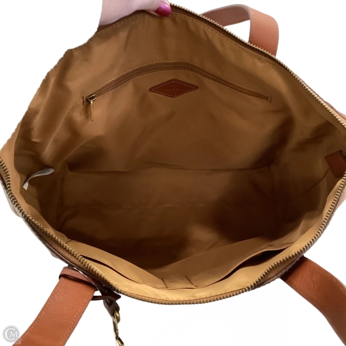 Handbag Leather By Fossil, Size: Medium