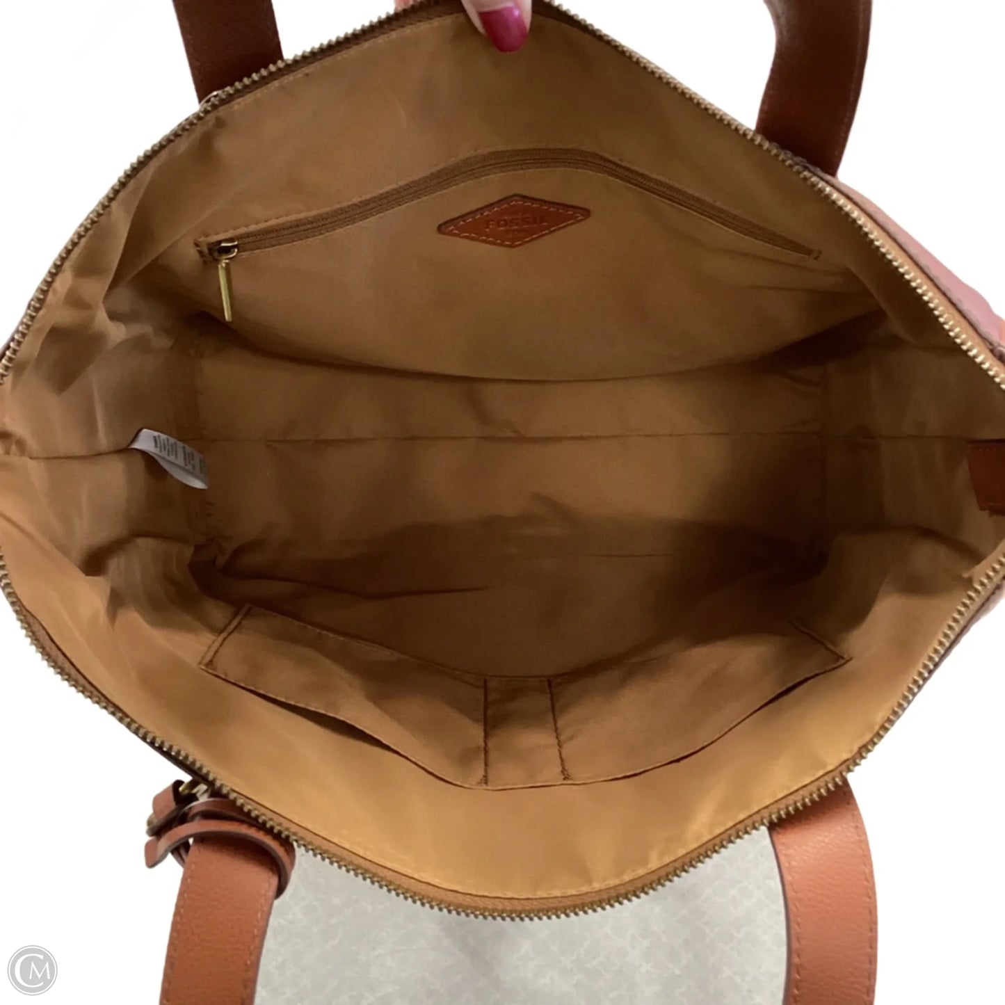 Handbag Leather By Fossil, Size: Medium