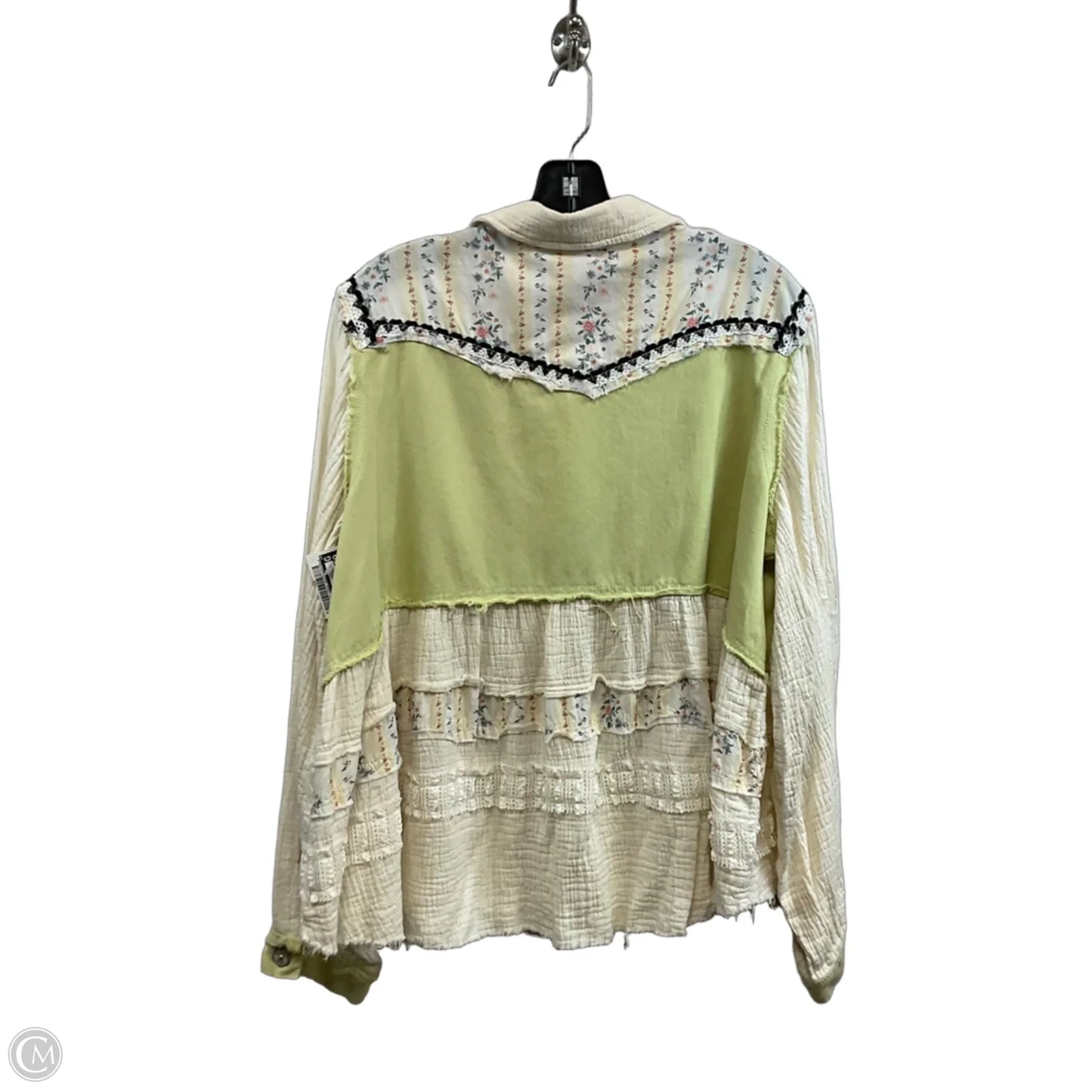 Top Long Sleeve By Pol In Cream & Green, Size: M