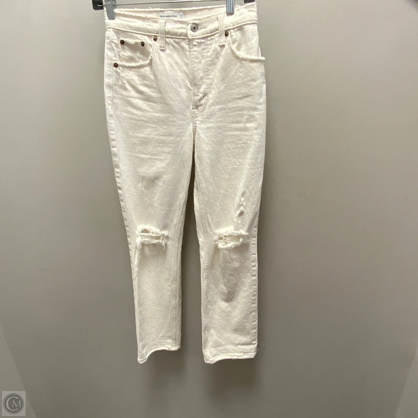 Jeans Straight By Abercrombie And Fitch In Cream Denim, Size: 0