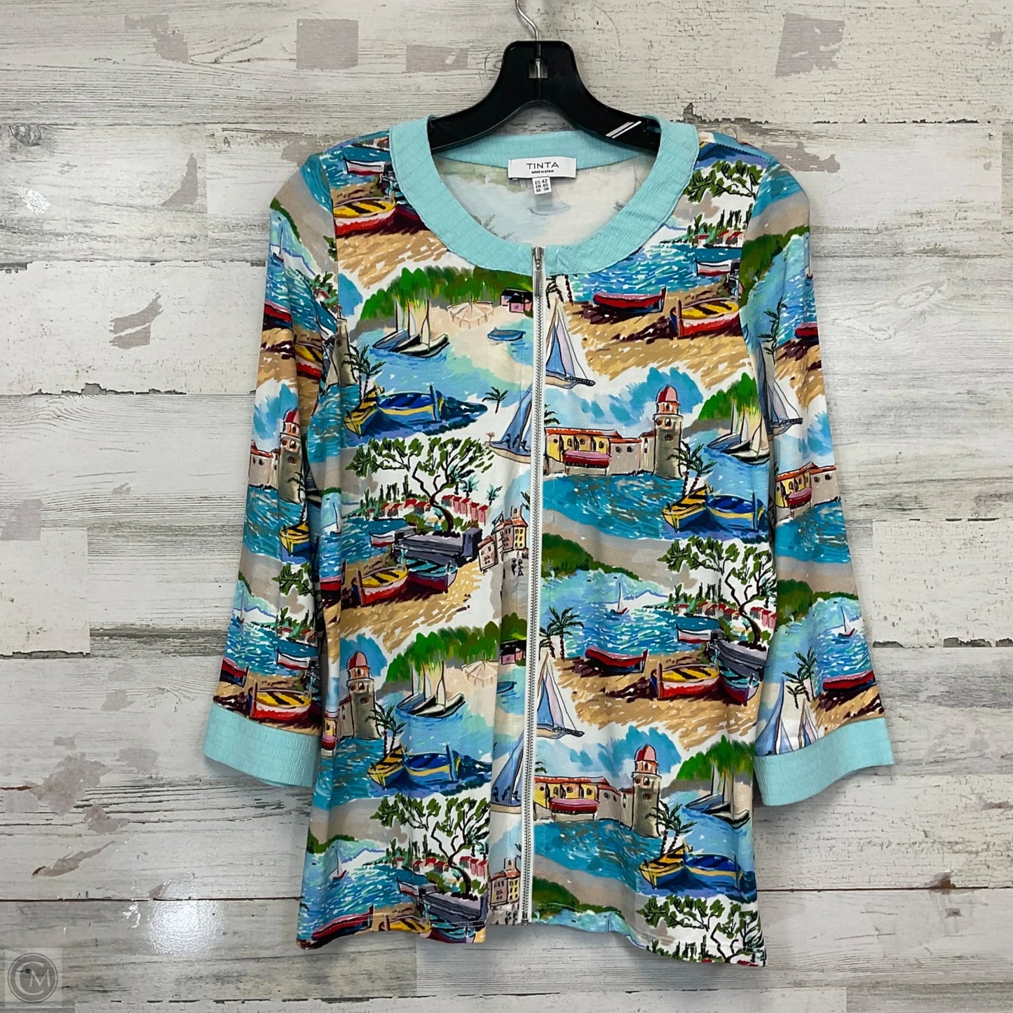Top Long Sleeve By Tinta In Blue & White, Size: L