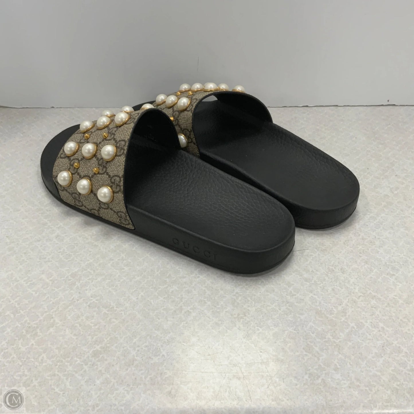 Shoes Luxury Designer By Gucci In Brown, Size: 9