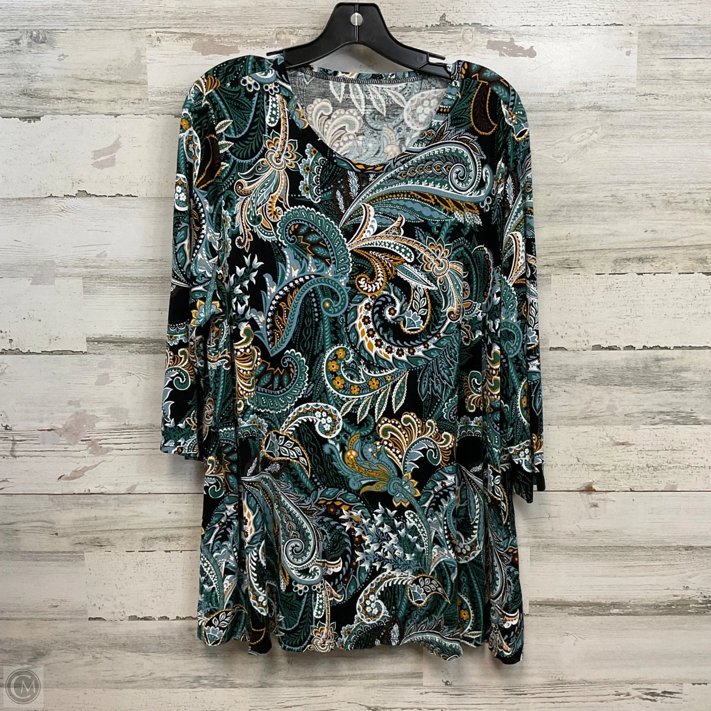 Top 3/4 Sleeve Basic By Jessica London In Black & Green, Size: 2x