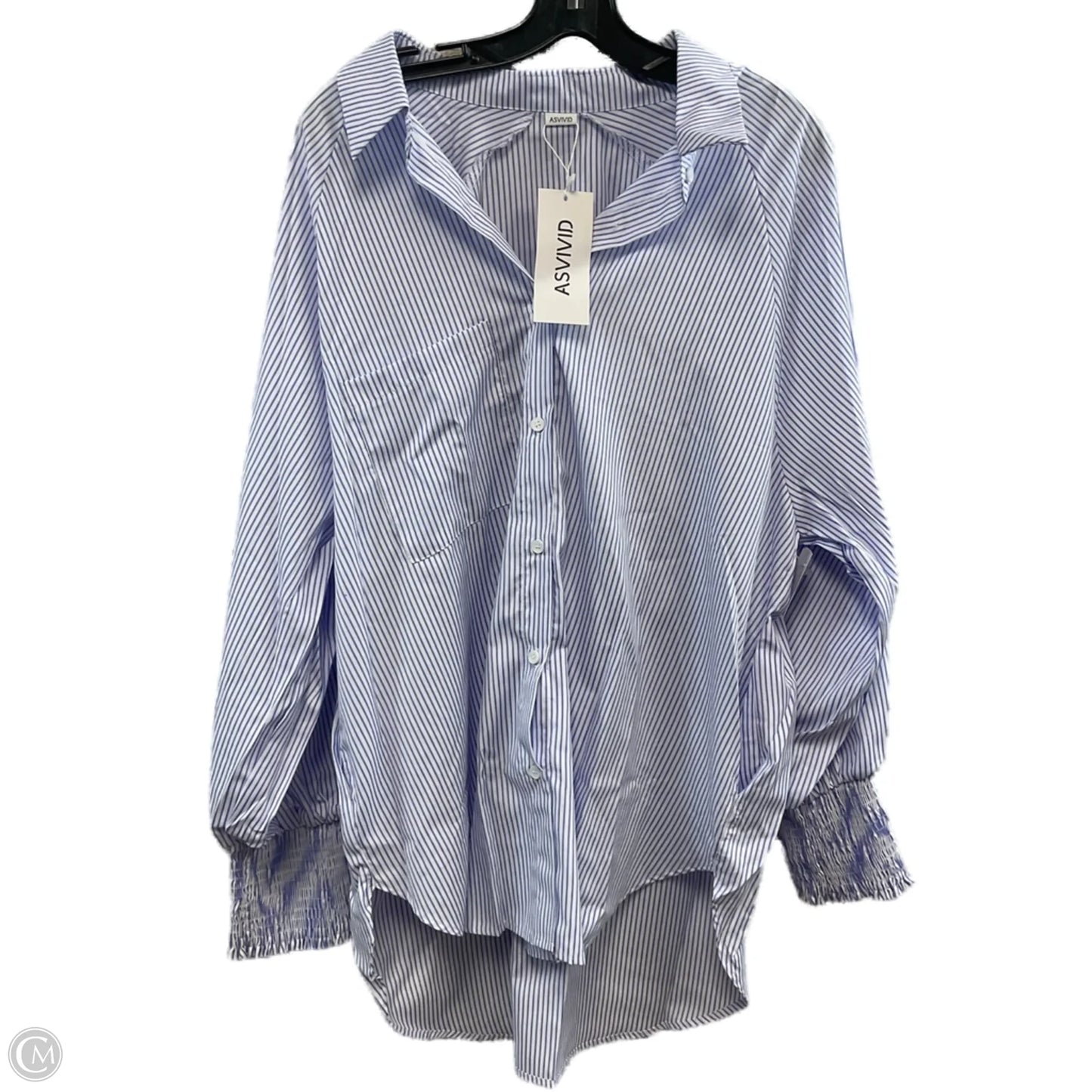 Blouse Long Sleeve By ASVIVID In Blue & White, Size: 2x