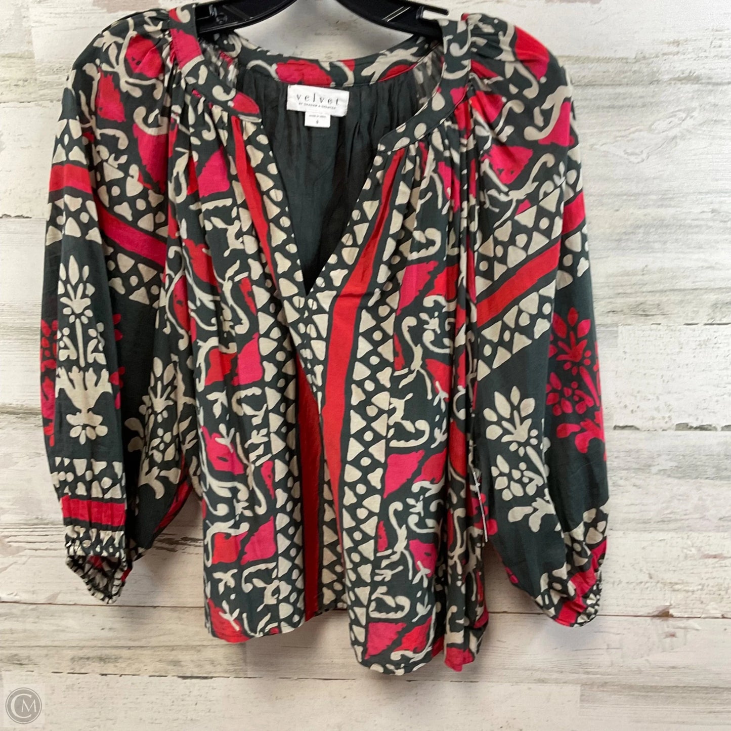 Top Long Sleeve By Velvet By Graham & Spencer In Grey & Red, Size: S