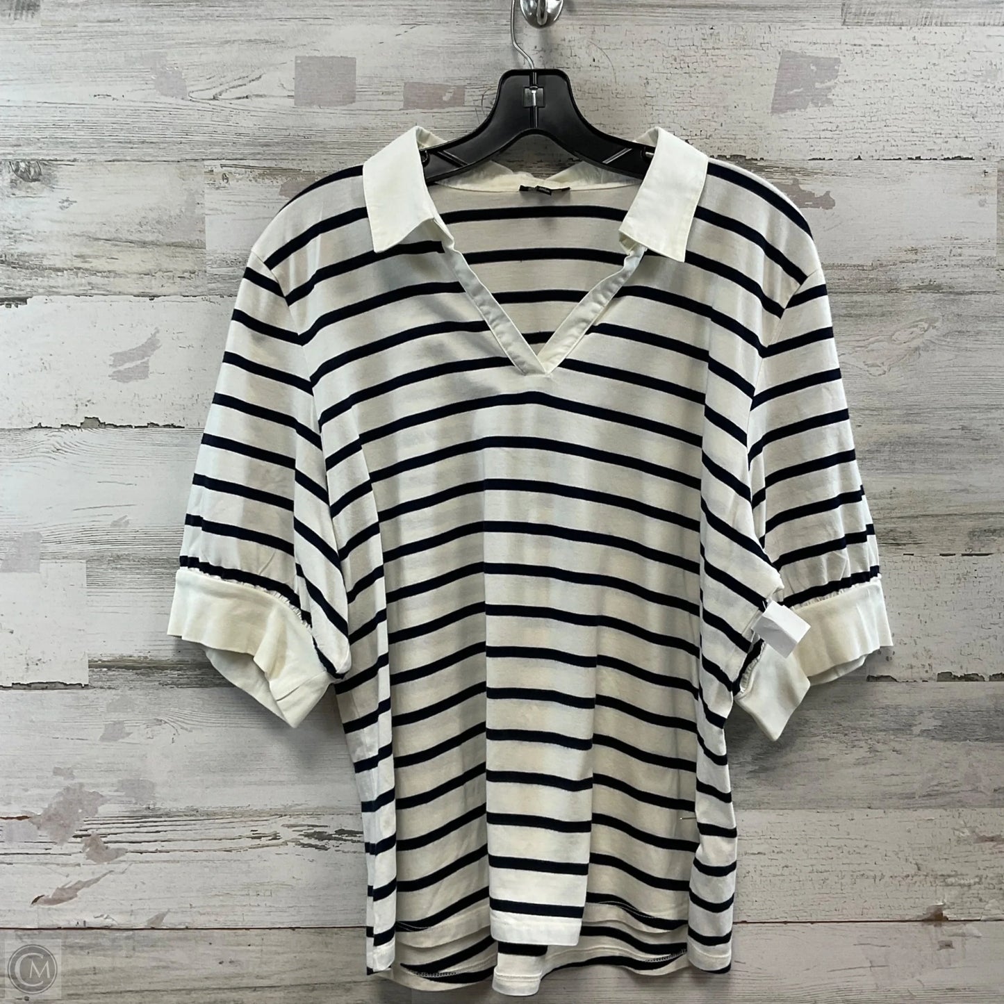 Top Short Sleeve By Talbots In Black & Cream, Size: Xl