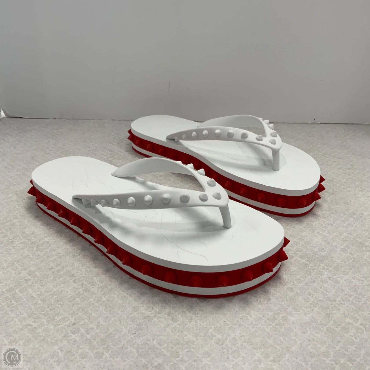 Sandals Luxury Designer By Christian Louboutin In Red & White, Size: 9