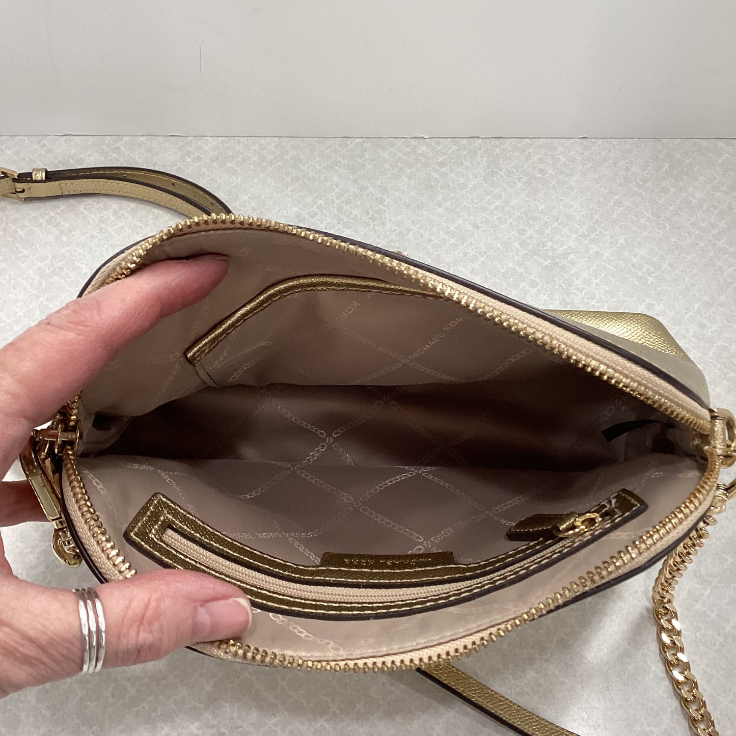 Crossbody Designer By Michael Kors In Gold, Size:Small