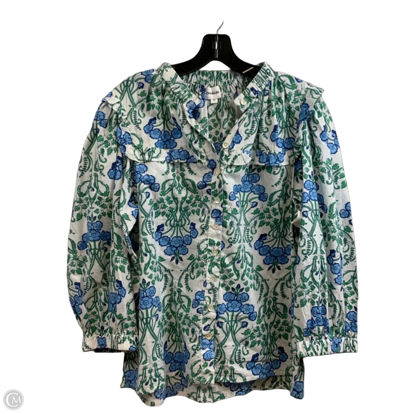Blouse Long Sleeve By CHARLEE In Green, Size: M