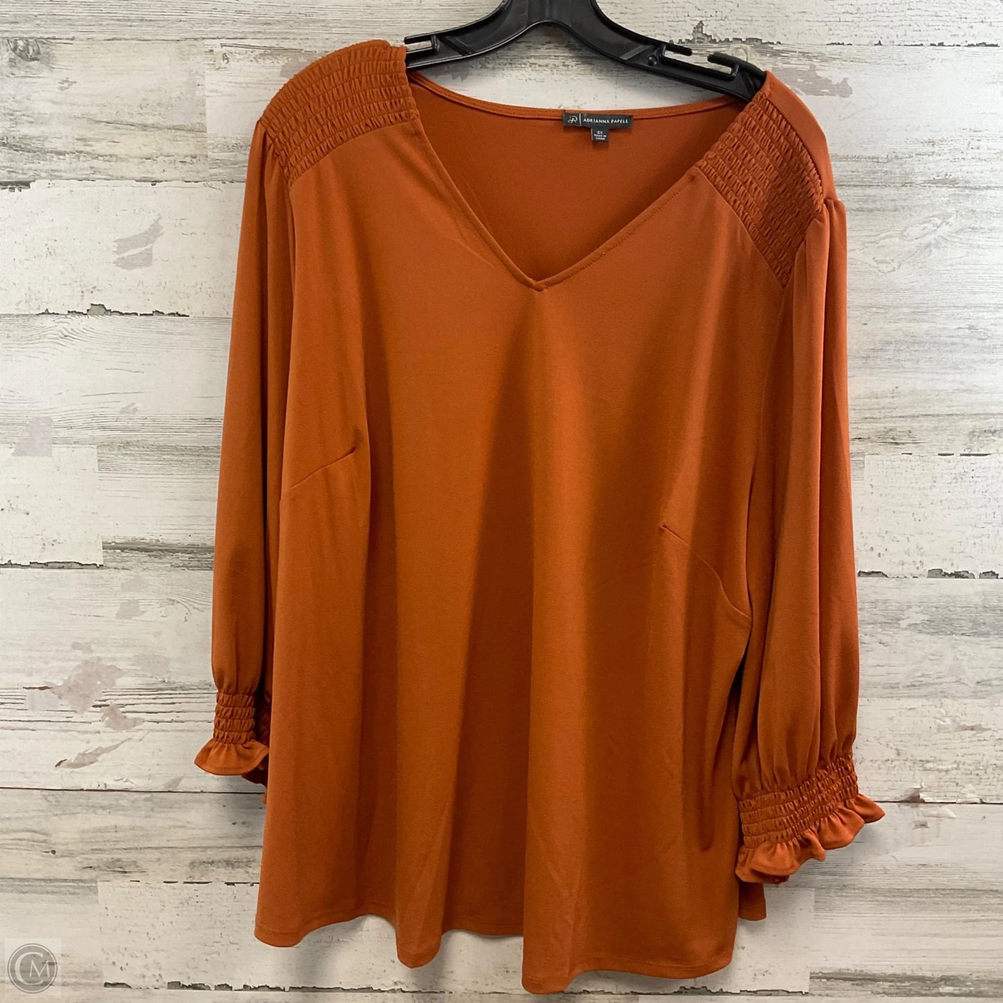 Top 3/4 Sleeve By Adrianna Papell In Orange, Size: 2x