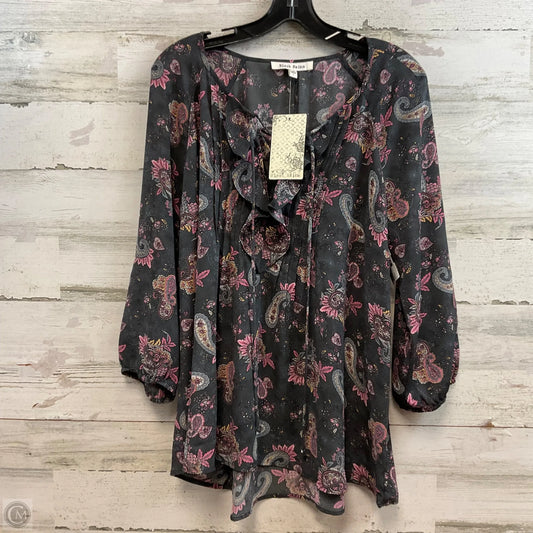 Blouse 3/4 Sleeve By Black Rainn In Grey & Pink, Size: L