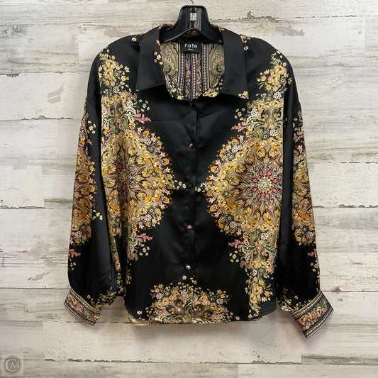 Blouse Long Sleeve By Fate In Black & Brown, Size: S