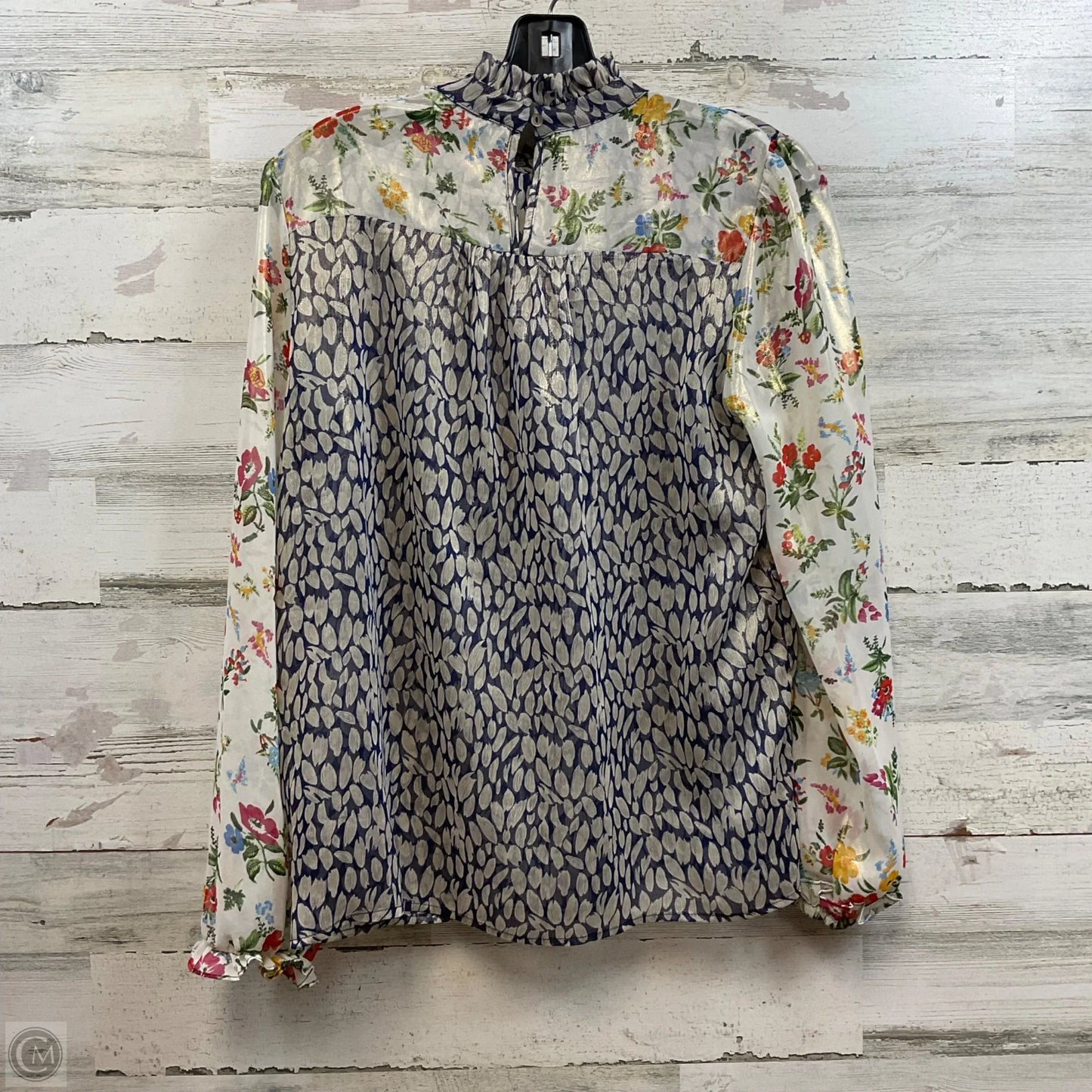Blouse Long Sleeve By Current Air In Blue & White, Size: S