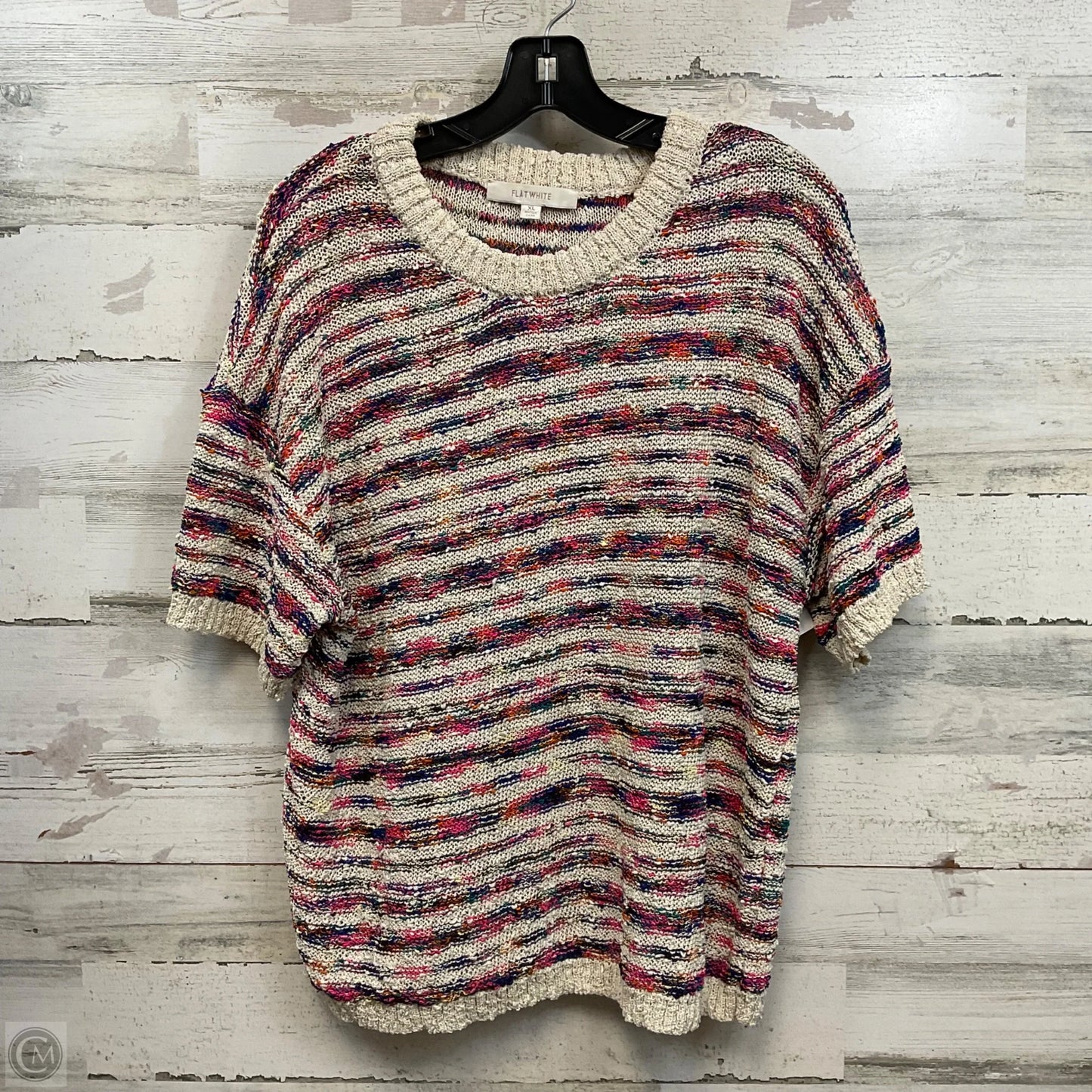 Sweater Short Sleeve By Flat White In Cream & Pink, Size: Xl