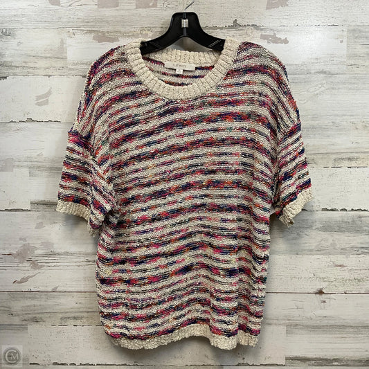 Sweater Short Sleeve By Flat White In Cream & Pink, Size: Xl