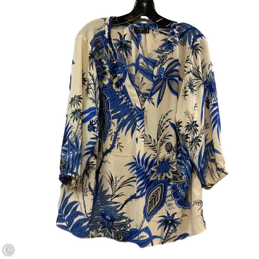 Top 3/4 Sleeve By Tahari By Arthur Levine In Blue & Cream, Size: 1x