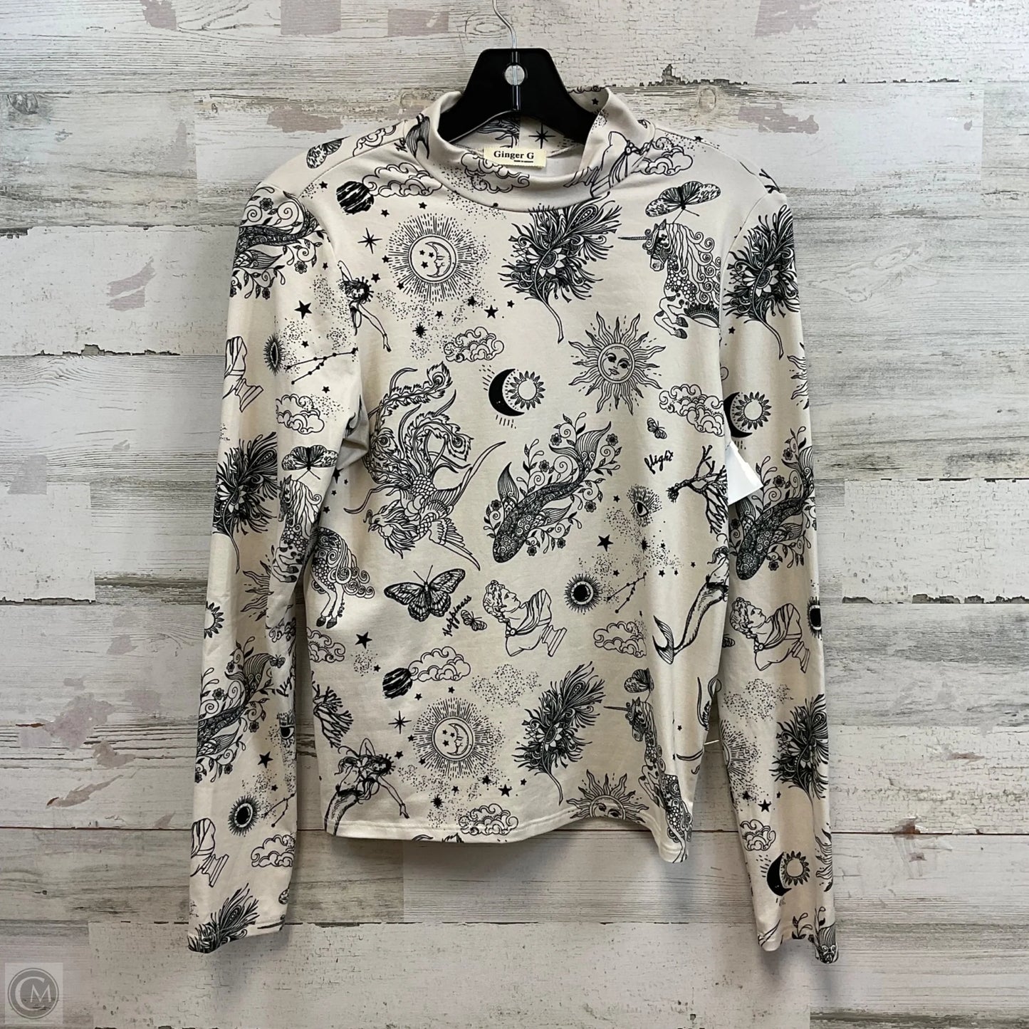 Top Long Sleeve Basic By Ginger G In Black & Cream, Size: S