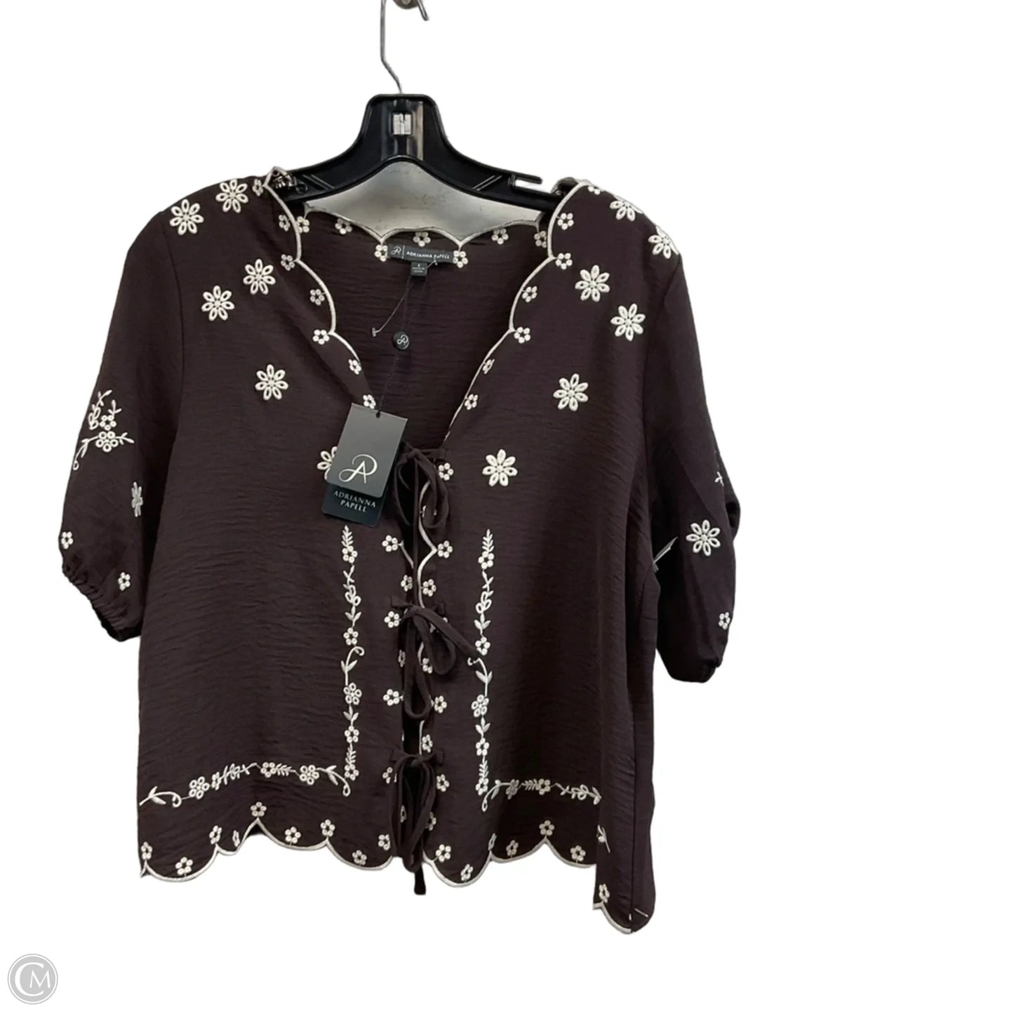 Blouse Short Sleeve By Adrianna Papell In Brown, Size: S