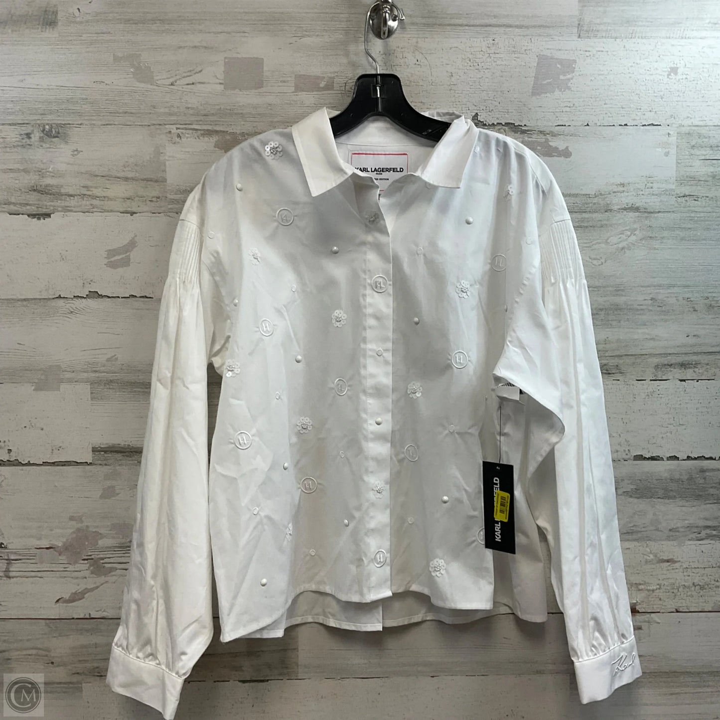 Blouse Designer By Karl Lagerfeld In White, Size: M