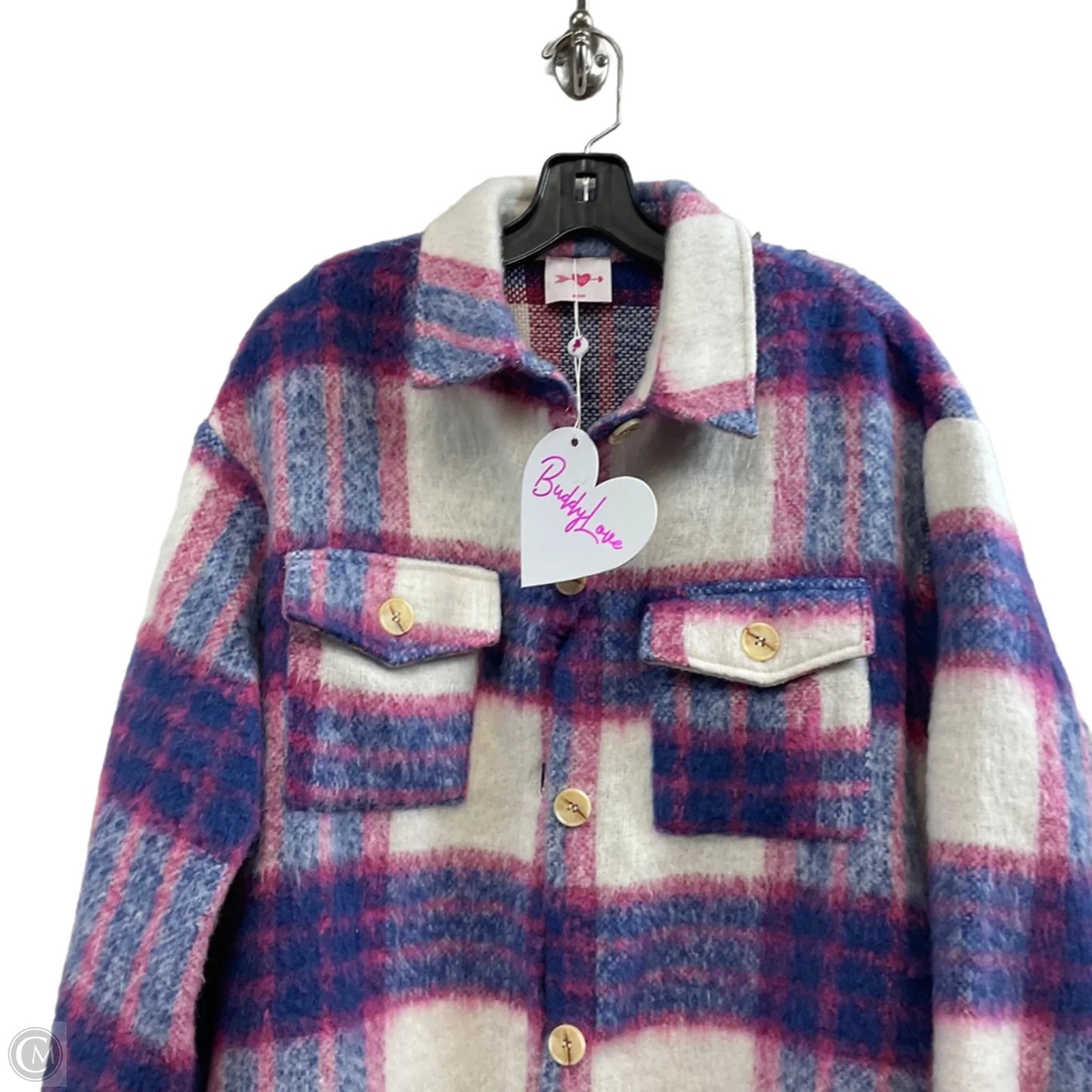 Jacket Shirt By Buddy Love In Blue & Pink, Size: M
