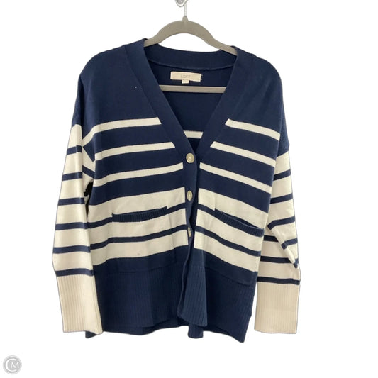 Sweater Cardigan By Loft In Blue & White, Size: M