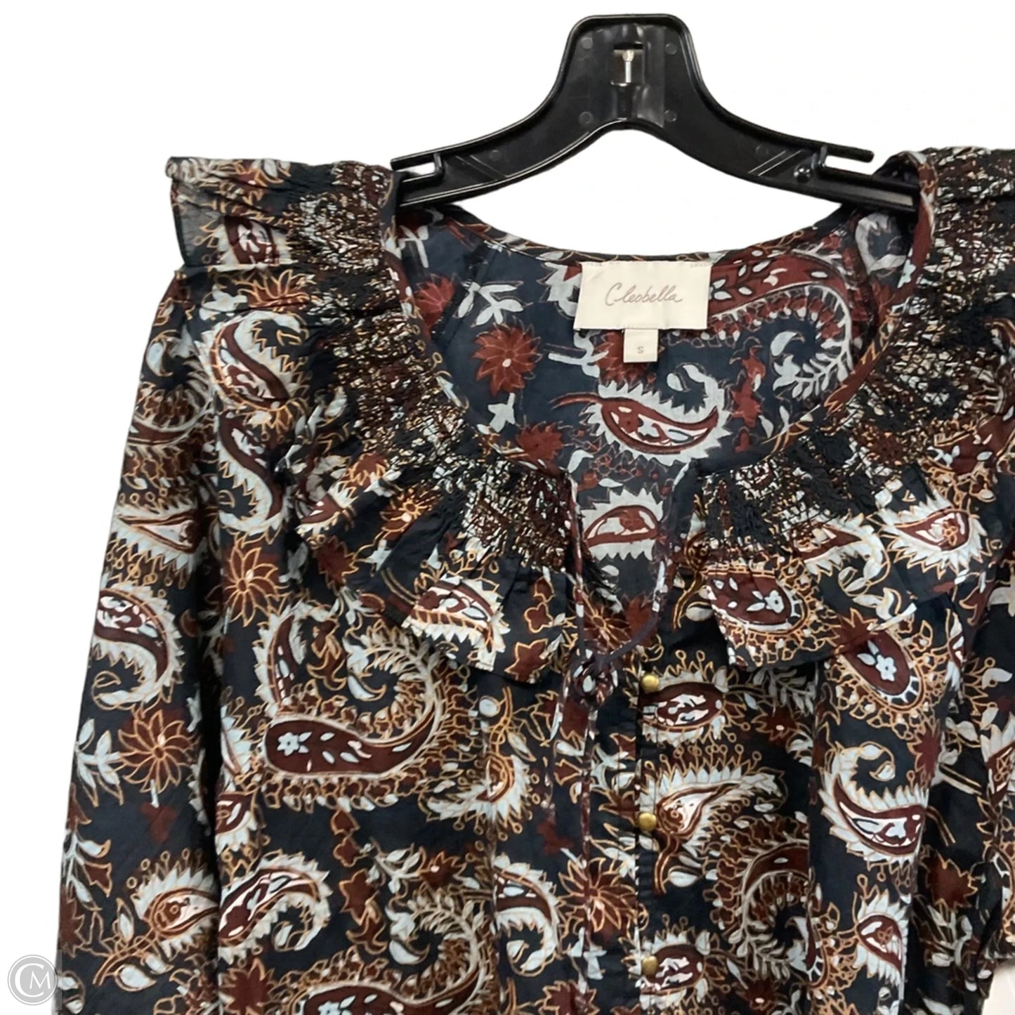 Blouse Long Sleeve By Cleobella In Black & Brown, Size: S