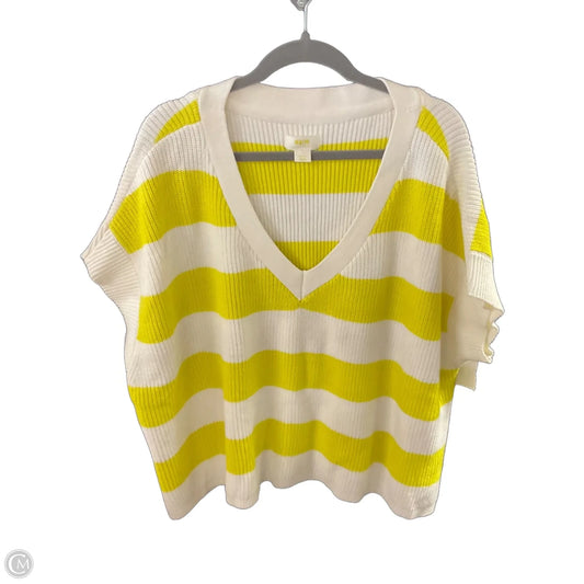 Sweater Short Sleeve By Maeve In White & Yellow, Size: S
