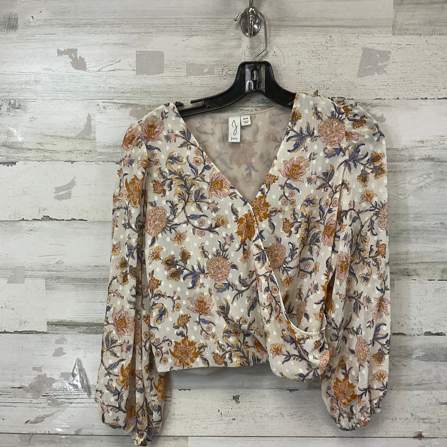 Blouse Long Sleeve By Joie In Cream & Orange, Size: M