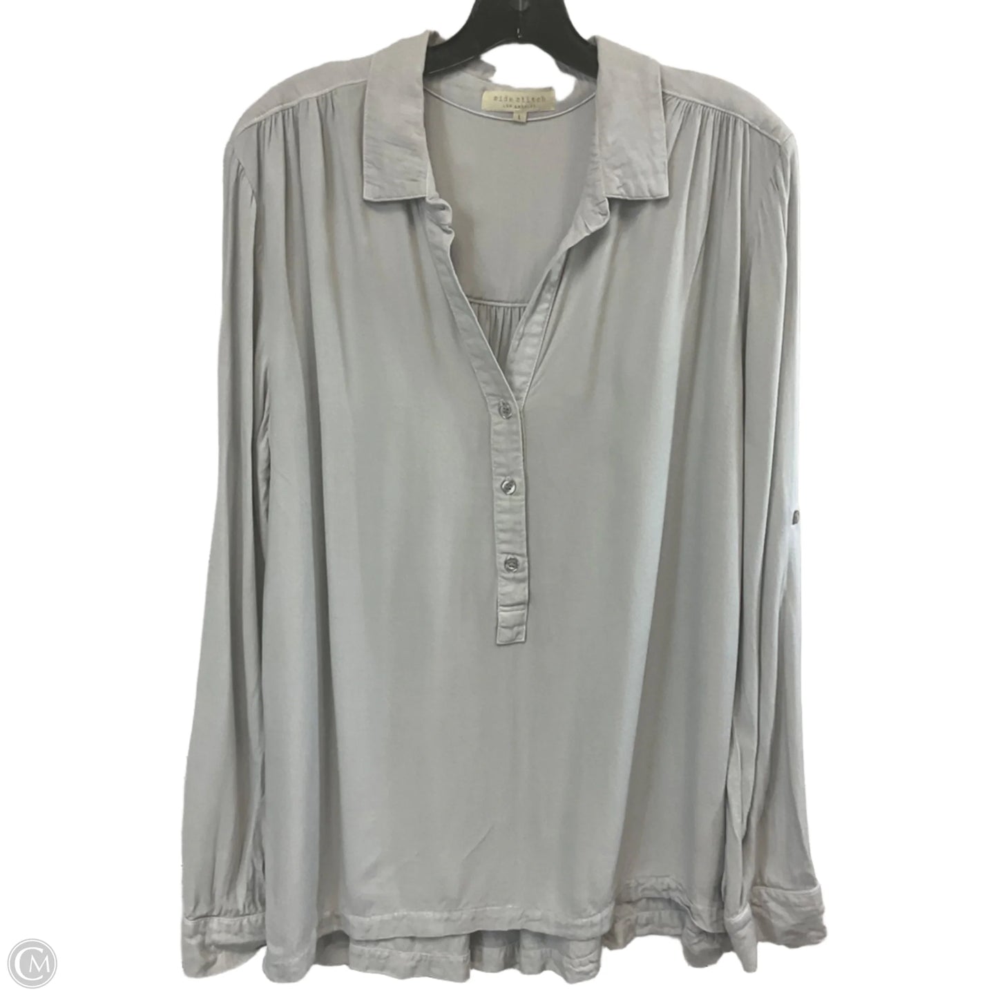 Blouse Long Sleeve By SIDE STITCH In Grey, Size: L