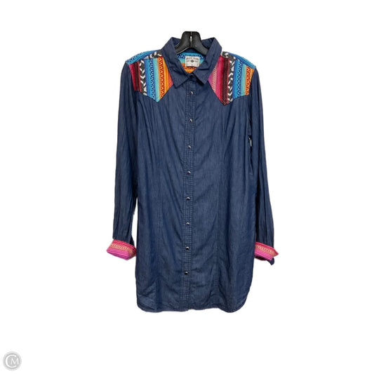 Jacket Shirt By Crazy Train In Blue & Pink, Size: L
